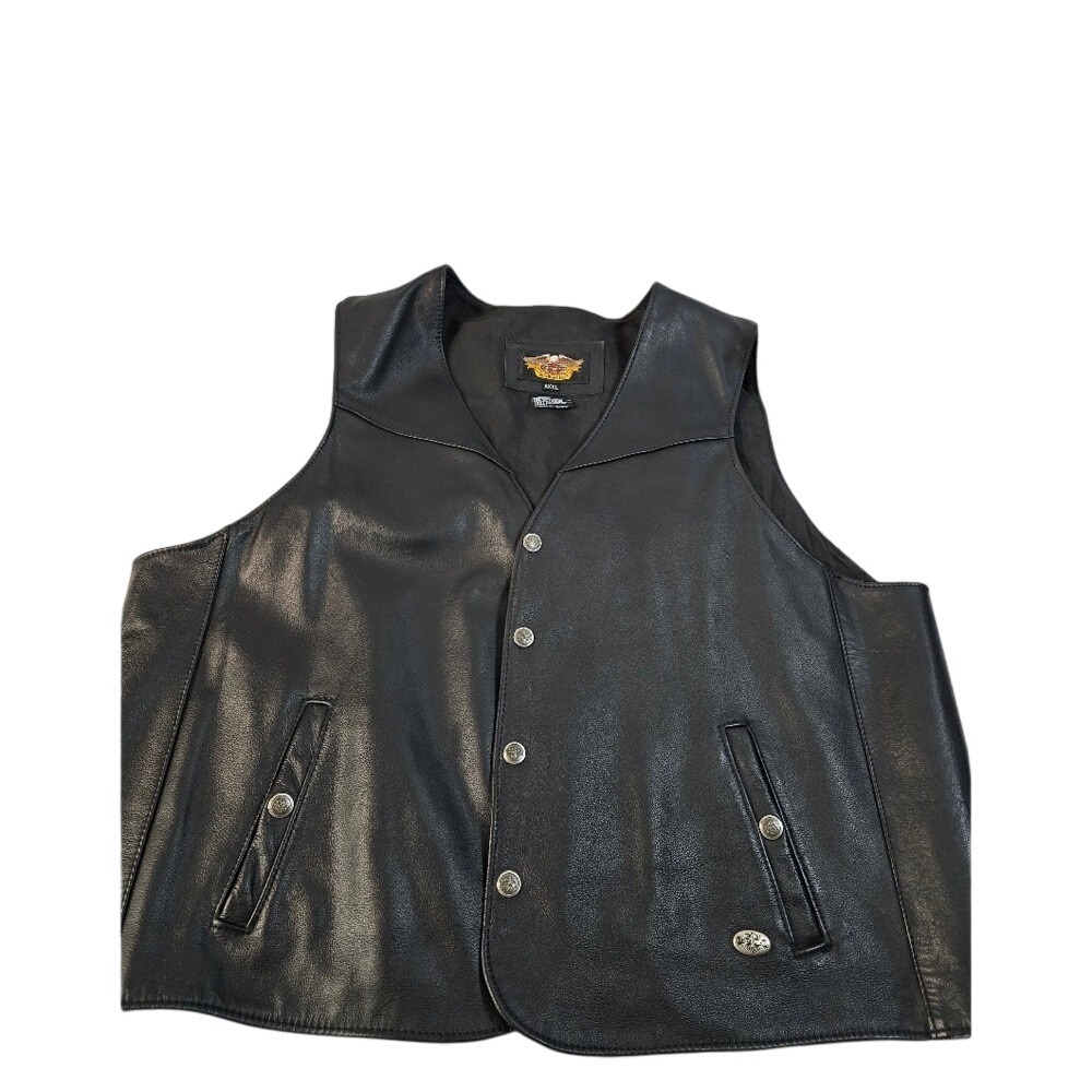Harley‎ Davidson Mens Black Genuine Leather Biker Vest XXXL Made in USA CA 03402 - Picture 3 of 9